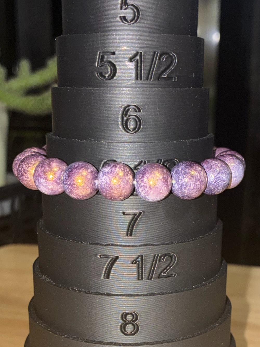 Purple & Gold Glass Beaded Stretch Bracelet Handmade